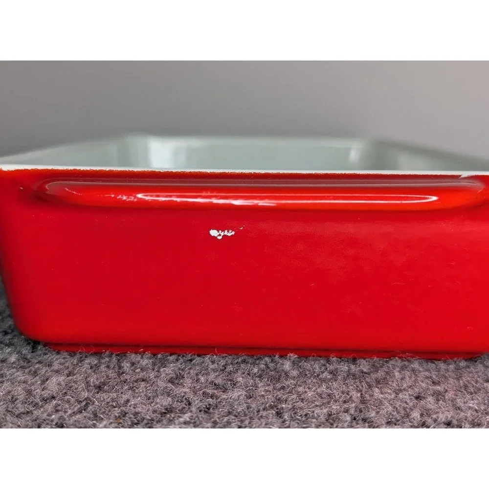 Vintage Copco Denmark Michael Lax Red Enamel Cast Iron Baking Pan 10 X 6 X 2‎